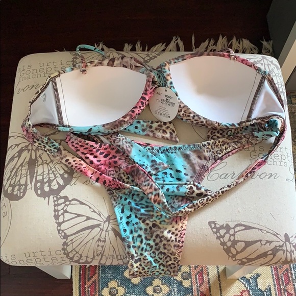 European Animal Print Skimpy Bottom Bikini - Picture 2 of 4